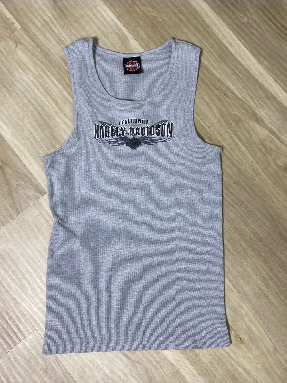Harley-Davidson Womens Tank Top Large Grey Ribbed Graphic Las Vegas NV USA Made